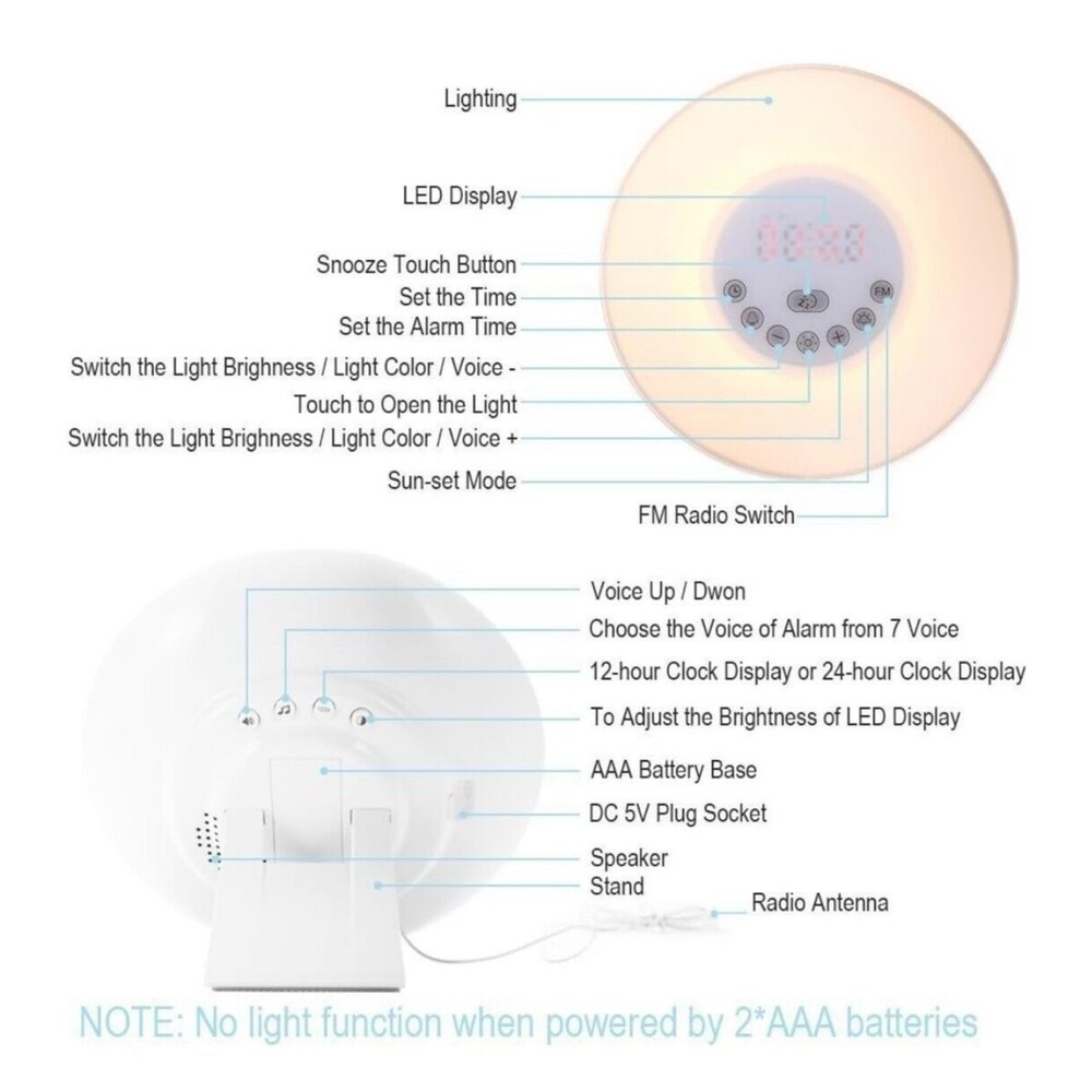 Wake Up -Sunrise Alarm Clock Light- FM Radio Smart Snooze Function Touch Control - Picture 4 of 9